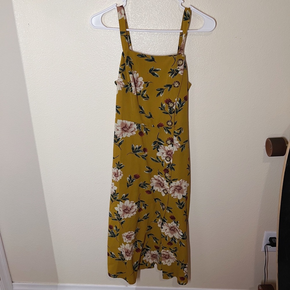 Yellow Floral Dress with Button Detail